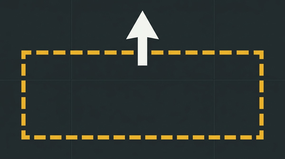 Loading zone marked with a yellow dashed boundary and a white pavement arrow